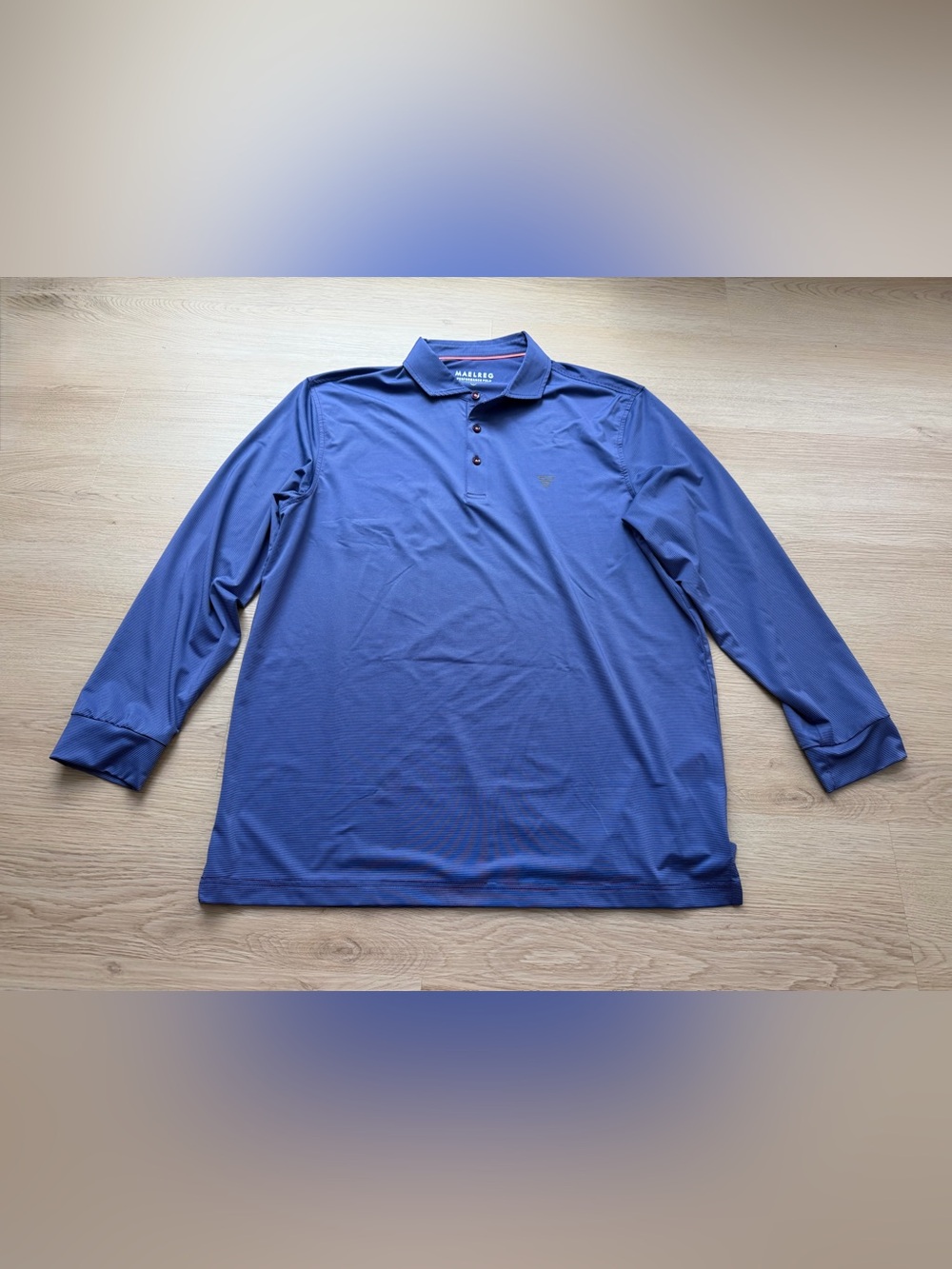 Maelreg Performance Polo Shirt Mens Size L Purple Blue Striped Long Sleeve